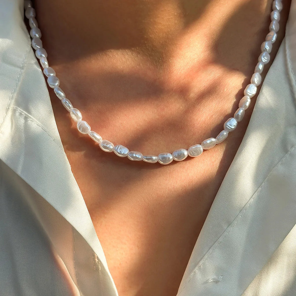 New Fashion Oval Imitation Pearl Chain Bracelet Necklace Men Women Handmade Classic Chain Beads Bracelet for Men Jewelry Set