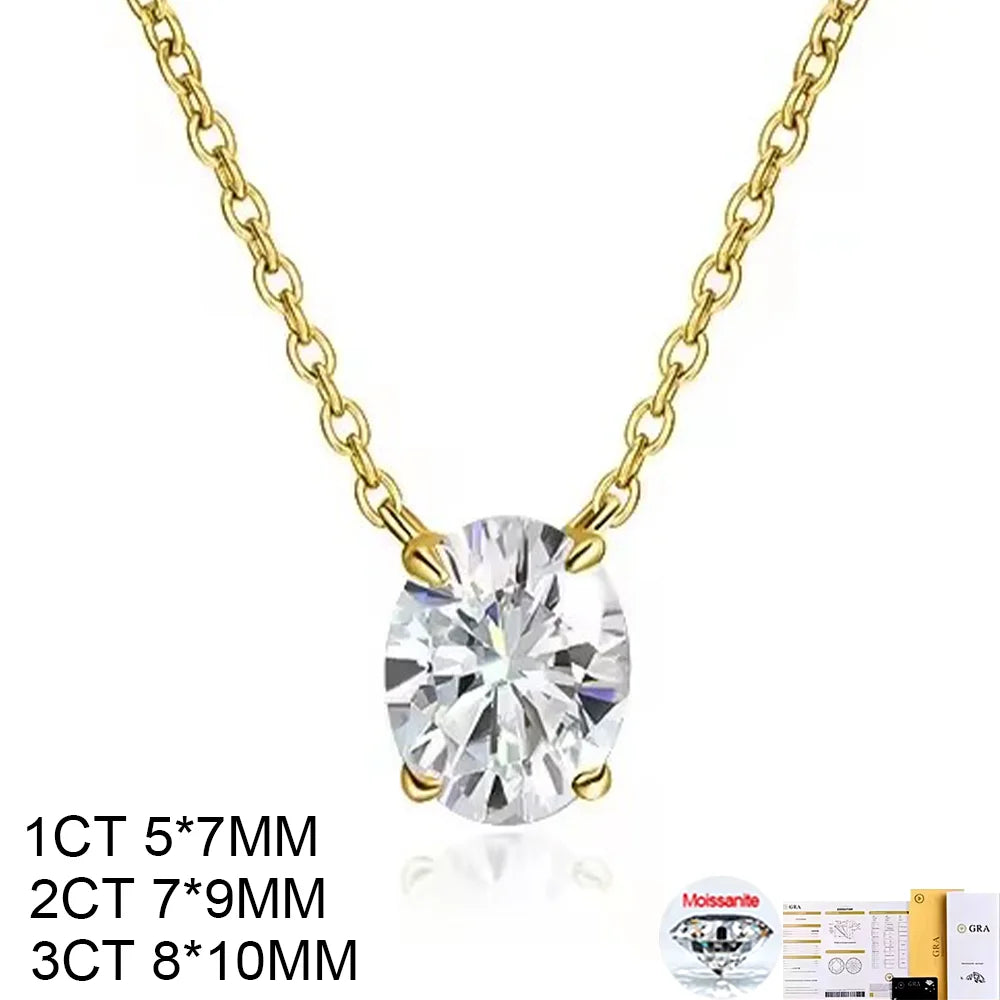 COSYA 1/2/3CT Oval Cut Moissanite Necklace For Women S925 Silver Plated 18K Gold East West Solitaire Diamond Chain Fine Jewelry