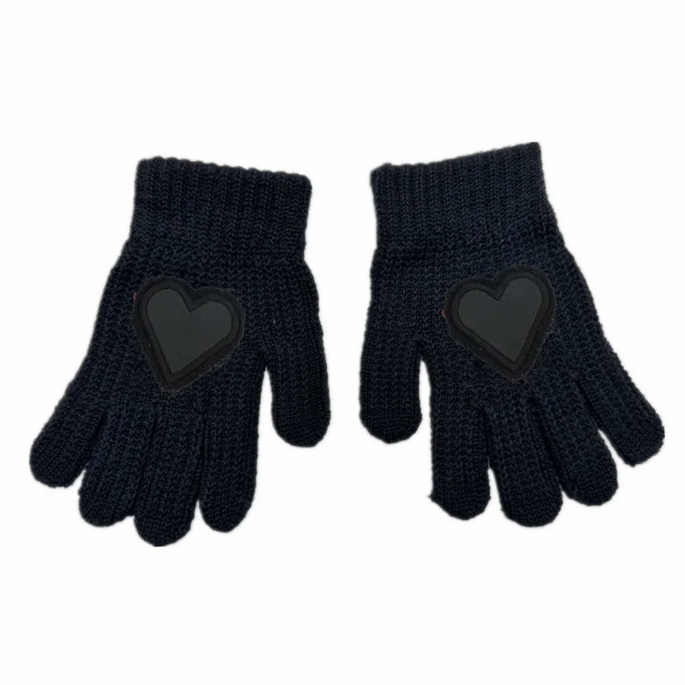 Winter Cotton Knitted Beanies Leather Heart Outdoor Hat Children Hats Personality Table hats girl hat boy hat