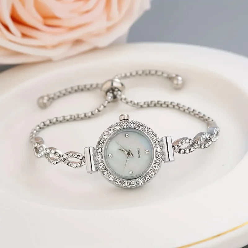 1 piece of women's luxury rhinestone quartz watch, paired with a durable zinc alloy strap