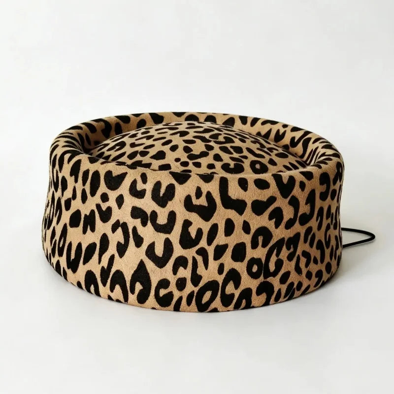 2026 Hot Pink Felt Leopard Round Beret for Women Fashion Female Hat French Top Cap Ladies Wedding Painter Pillbox Fascinator Hat