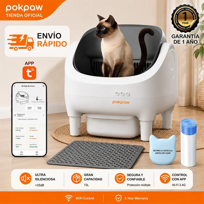 Pokpaw Automatic Self-cleaning Litter Box for Cats – 76L Large Smart Cat Toilet Open Sandbox for Cat Pet Supplies
