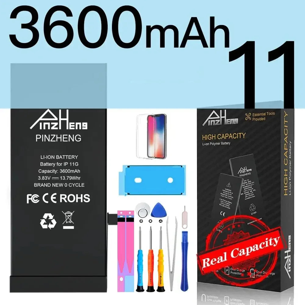 PINZHENG Battery For iPhone X XR XS 11 12 13 Mini Max Pro Promax Real High Capacity Replacement Bateria Warranty One Year
