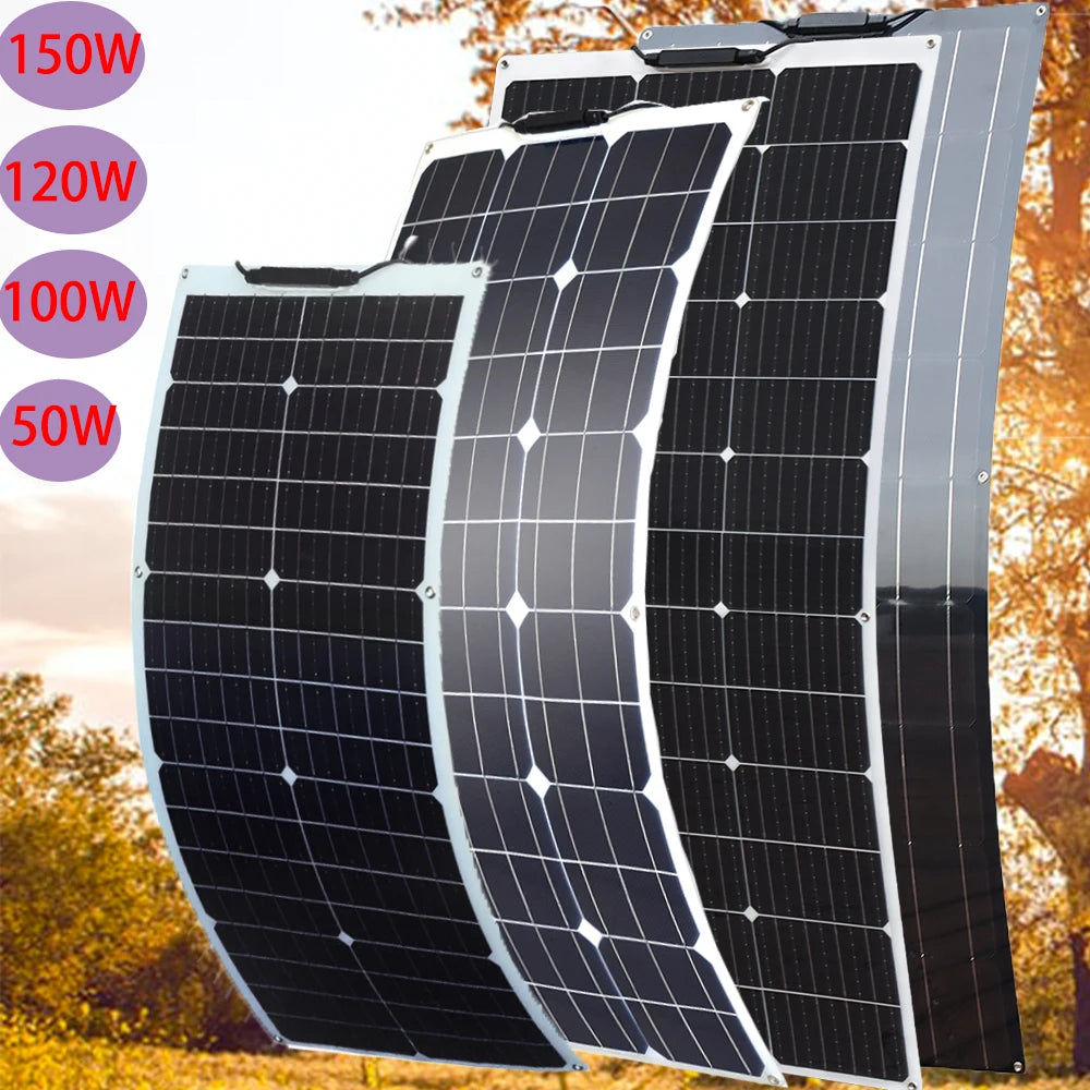 XINPUGUANG 150W 120W 100W 50W Flexible Solar Panel 18V Solar Charge 12V Battery Charger System Kit For Motor Home Camper Balcony
