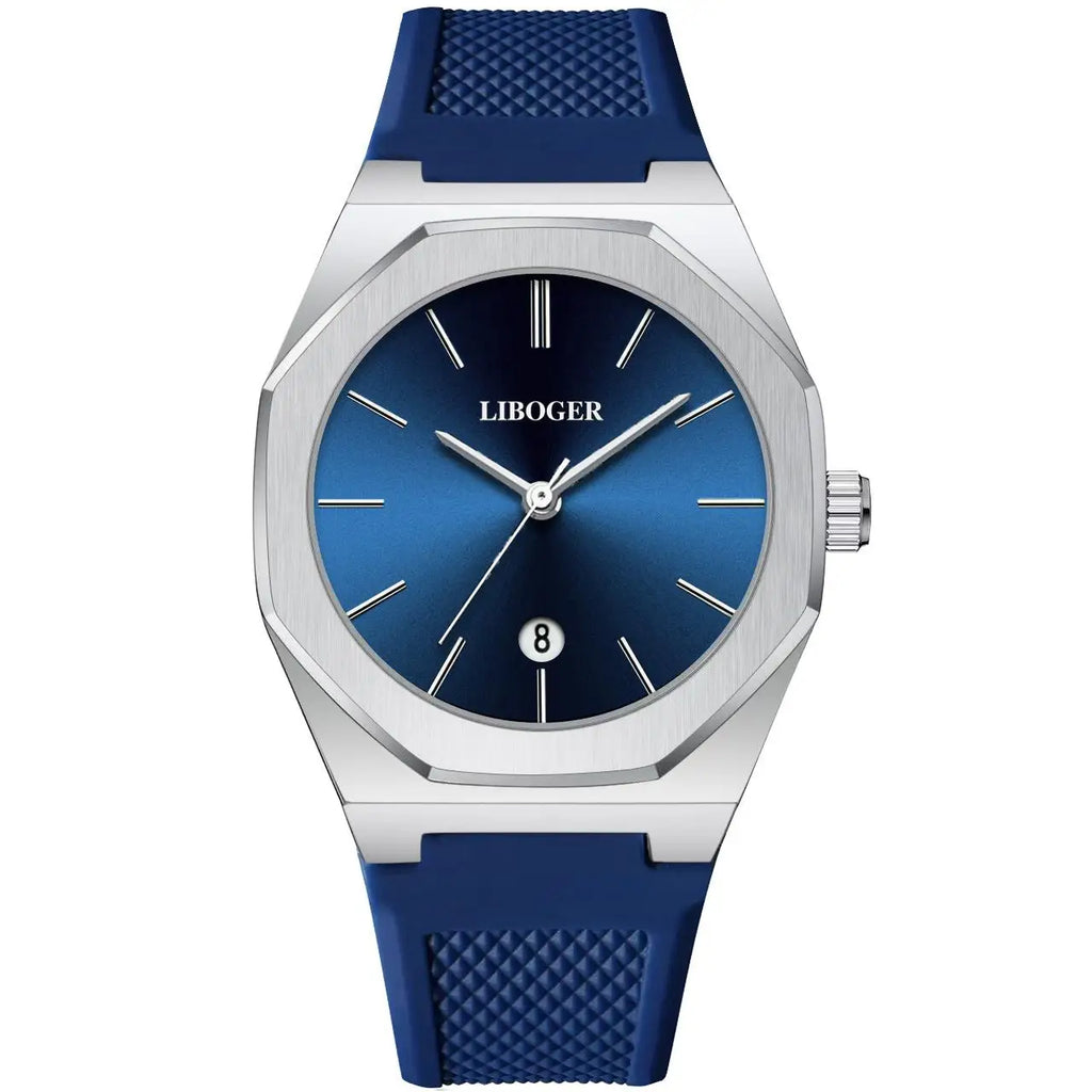New Fashionable Round Dial Men's Quartz Watch, Calendar Display, Silicone Strap, Battery Powered, Suitable for Daily Wear