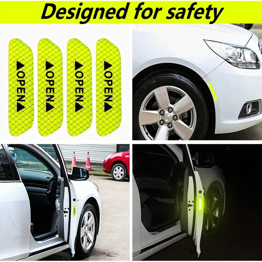 4PCS Reflective Car Door Sticker Safety Opening Warning Reflector Tape Decal Car Exterior Interior Reflector Sticker Amagi