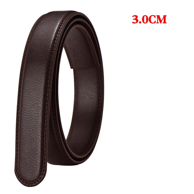 Men Women No Buckle PU Leather Belt, 2.4 2.8 3.0 3.5cm Replacement Waist Strap Belt Body for Automatic Buckle Daily Matching Use