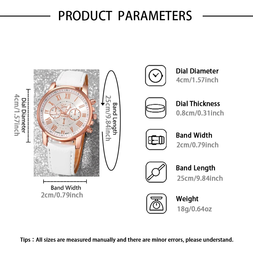 6PCS elegant ladies' round dial quartz watches with bracelet accessories set, suitable for daily wear