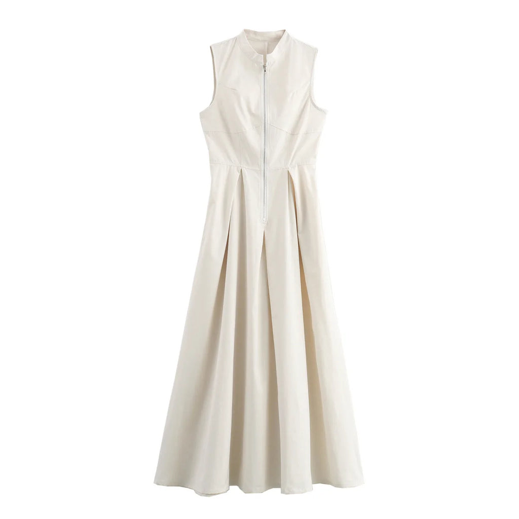 MUJER 2025 Draped Long Dresses for Women Zip Sleeveless Maxi Dress Woman Summer Holiday Womens Dresses Ruched Party Female Dress