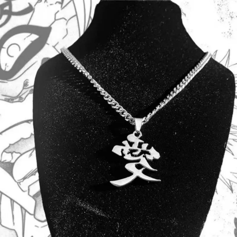 Stainless Steel Chinese Character Pendant Necklace for Women Men Punk Hip-hop Style Party Jewelry Gifts