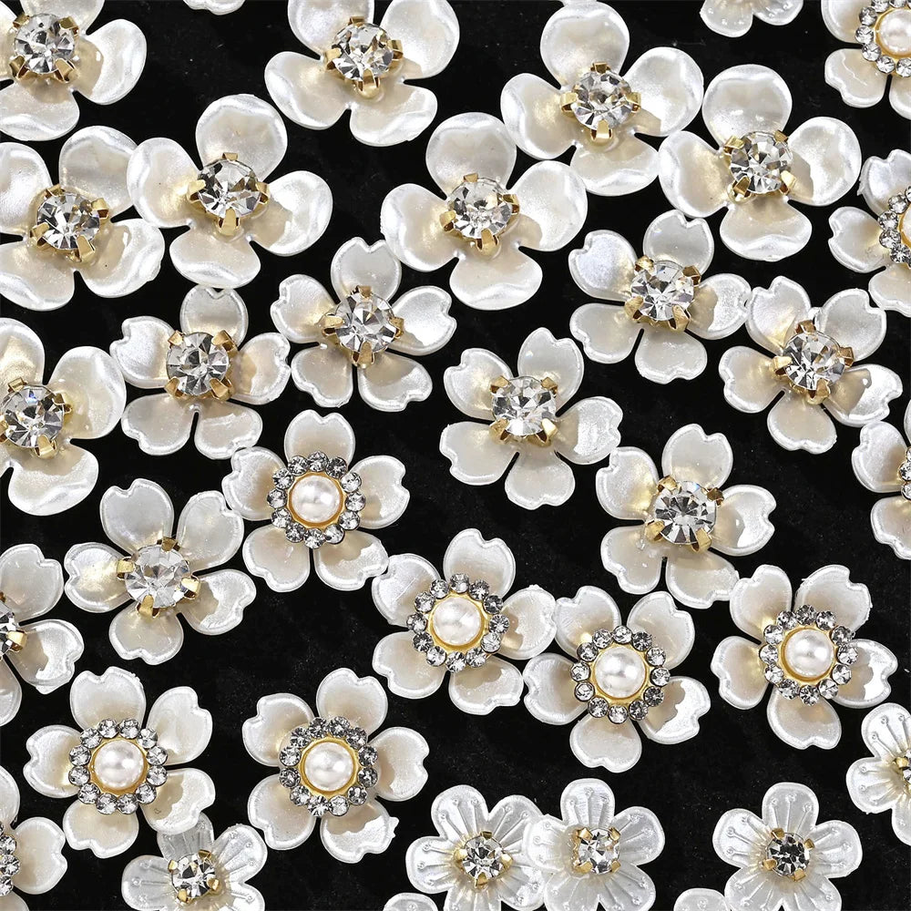 40pcs Imitation Pearl Flower-shaped Rhinestone Buttons for Jewelry Making Decorative Hat Clothes DIY Craft Sewing Accessories