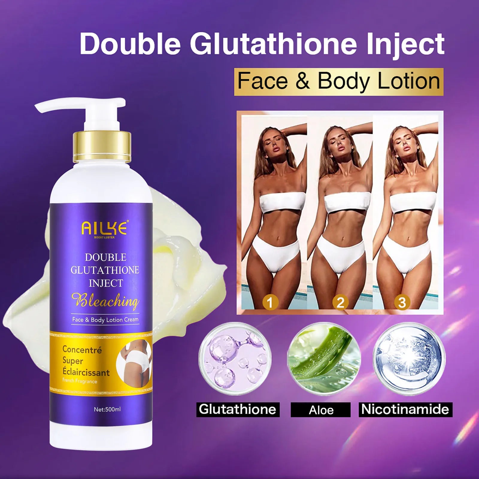 AILKE Glutathione 5-in-1 Women Skin Care Kit, With Body Lotion, Serum, Dark Spot Removal Cream, Body Cream, Brightening Soap