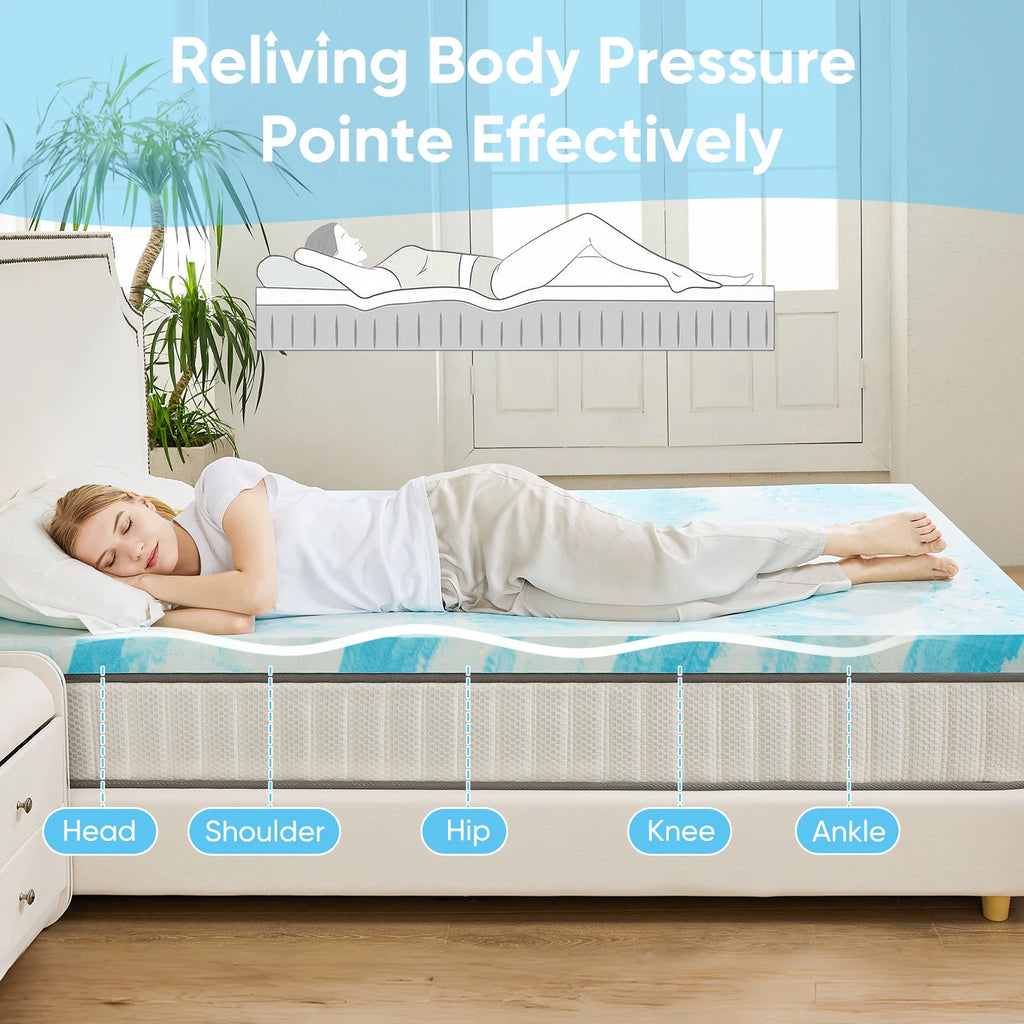 JHK 4 Inch Gel Memory Foam Mattress Topper Full Size Cooling Mattress Soft and Breathable Bed Topper School Bedroom Furniture