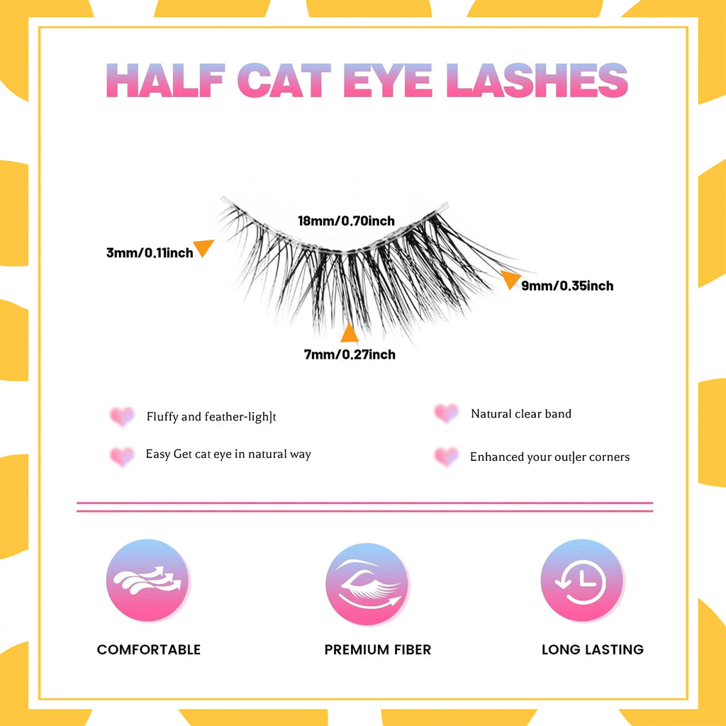 Half Eyelashes, Natural Appearance 10 Pairs of Thick Cat Eyelashes 10mm Wispy Eyelashes with Short False Eyelashes 3D04-10F
