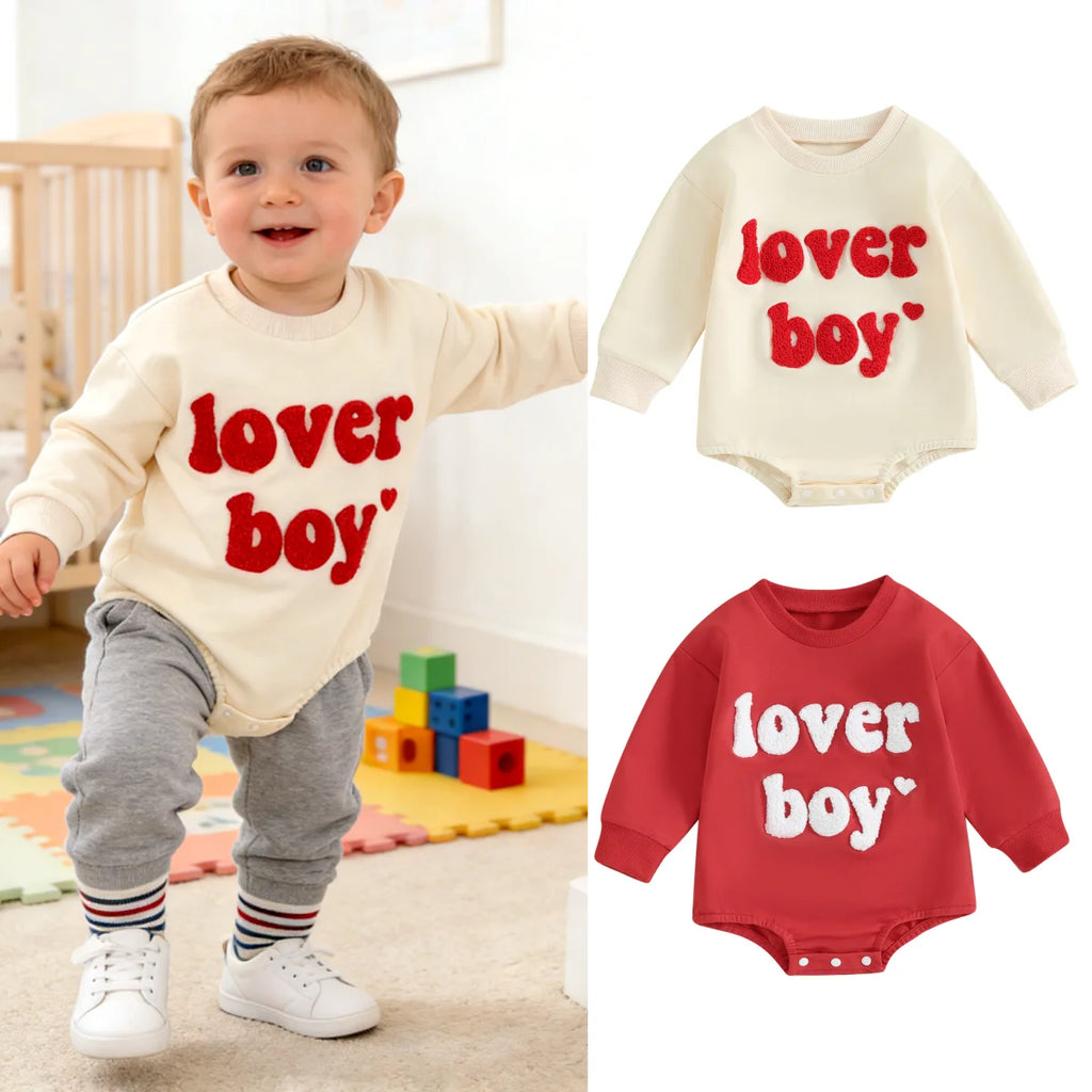 0-18M Baby Valentine Sweatshirt Romper Boys Girls Spring Fall Clothing Newborn Toddler Long Sleeve Letter Print Romper Jumpsuits