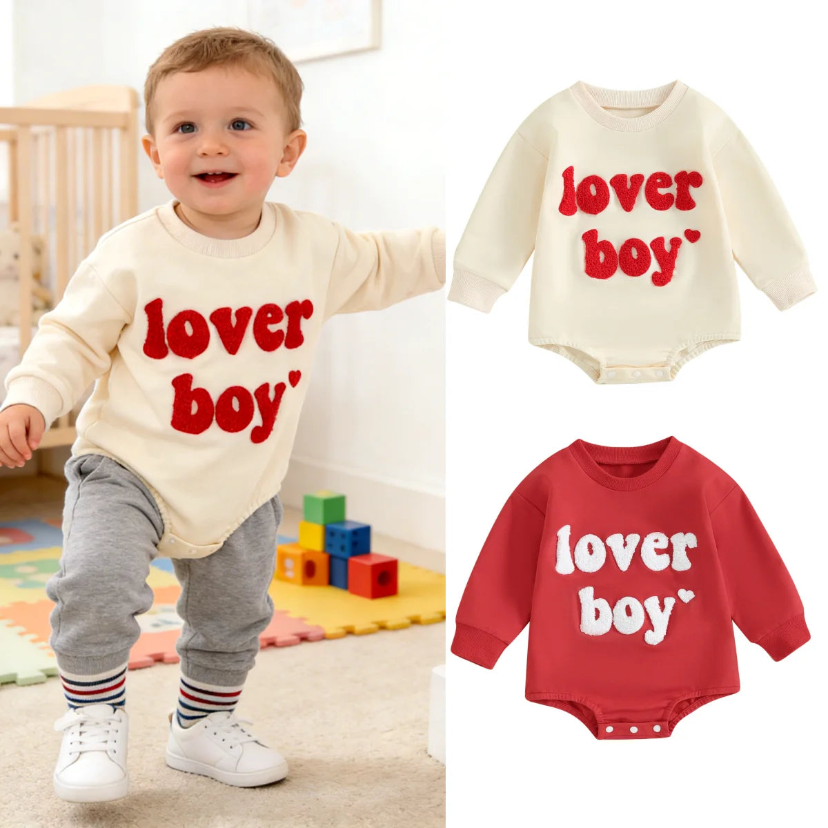 0-18M Baby Valentine Sweatshirt Romper Boys Girls Spring Fall Clothing Newborn Toddler Long Sleeve Letter Print Romper Jumpsuits