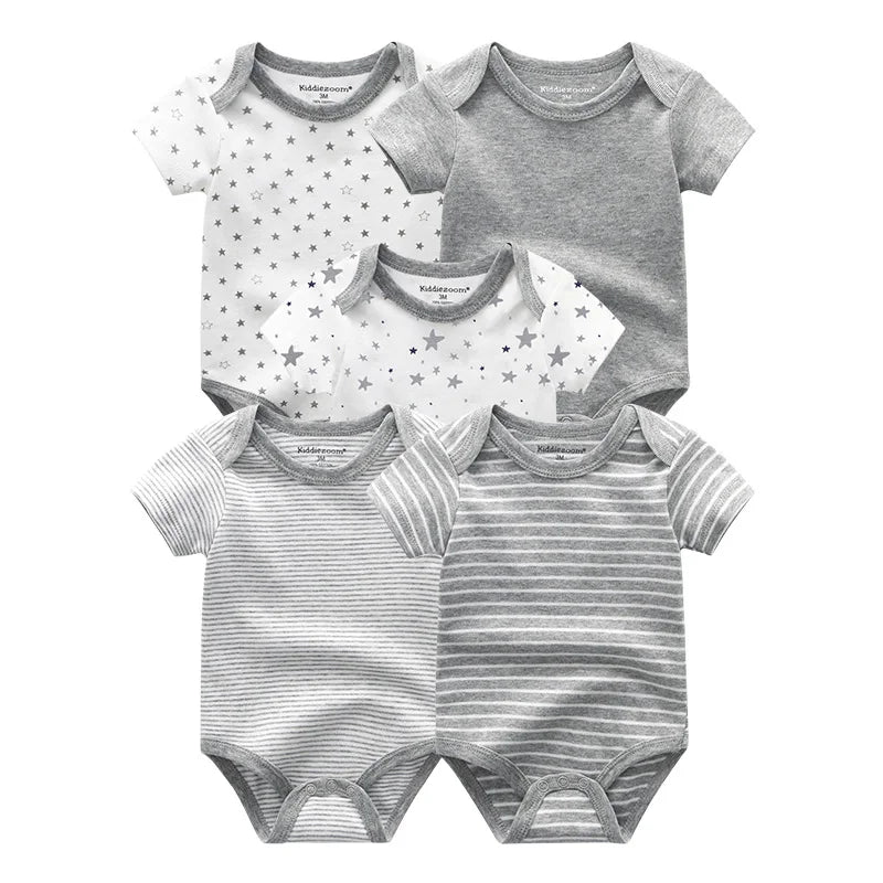 Newborn Bodysuits Unisex 5Pieces Baby Girl Clothes Solid Color Cotton Baby Boy Clothes Set Cartoon Print Summer Bebes