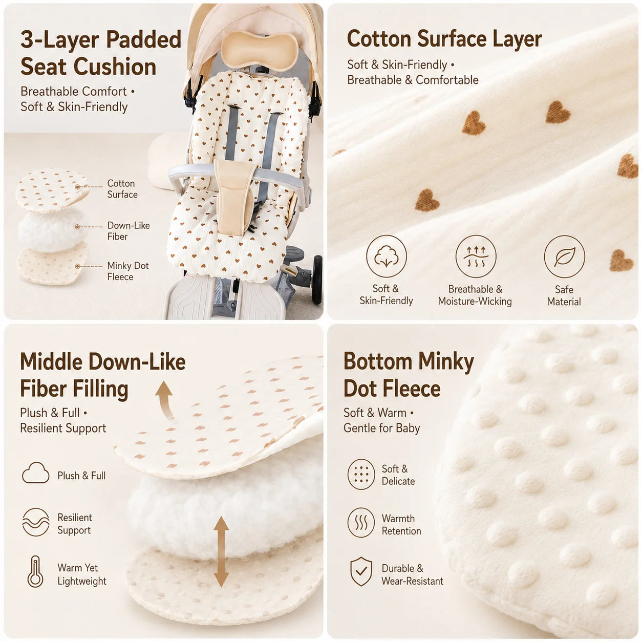 Baby Stroller Cushion, Baby Stroller Cotton Pad, Stroller Seat Cushion, Baby Car Seat Liner, Breathable Stroller Accessories, Suitable for Both Boys and Girls