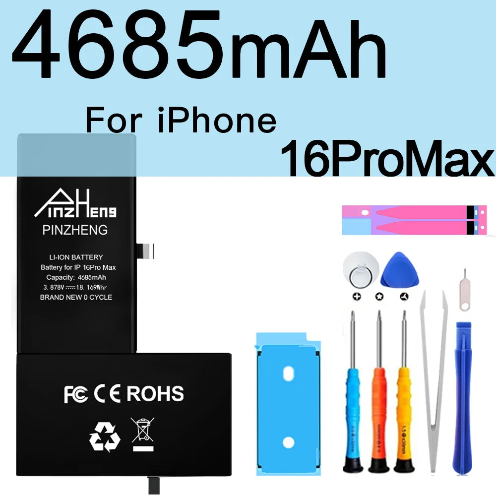 PINZHENG High Capacity Battery For iPhone 14 15 16 Pro Max Replacement Battery For iPhone 16 15 14 Pro 15 16 14 Plus Bateria
