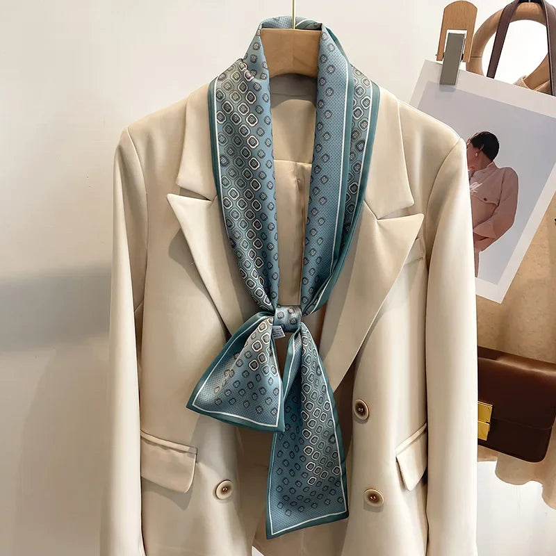 Floral Print 12*145cm Long Ribbon Silk Scarf Women Neck Scarves Headband Female Skinny Neckerchief Hair Band Neck Tie Bag Ribbon