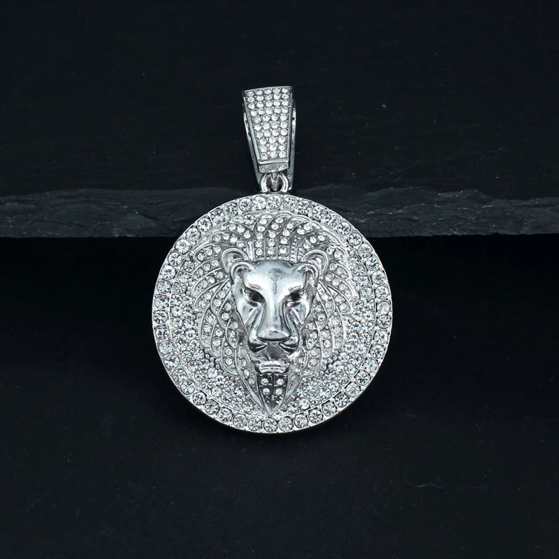 Hip Hop Big Lion Head Pendant Necklace Cuban Chain Necklace For Women Men Iced Out Full Rhinestone Necklace Jewelry Gifts