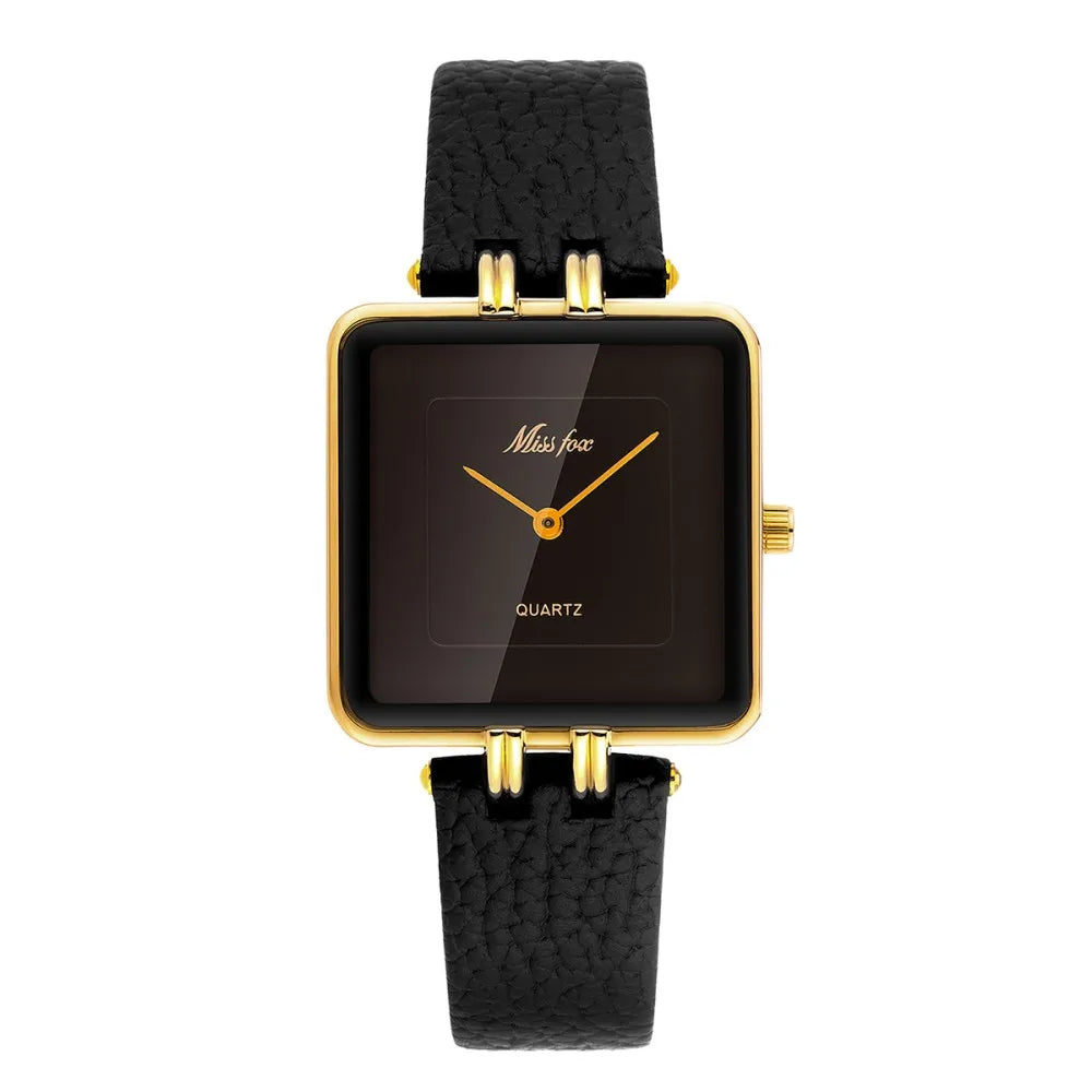 Square Quartz Watch with Leather Strap – Three Colors