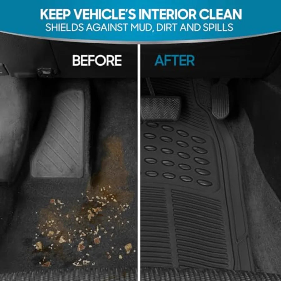 Floor Mats, 4-Piece All-Weather Car Mat with Universal Fit Design, Durable Rubber Car Floor Mats with Capture Ridges, Waterproo