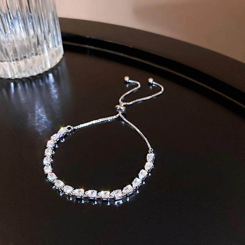 Wave Geometry Adjustable Bracelet Bangle Luxury Fashion Rhinestone Crystal Bracelets Women Wedding Wristband Jewelry