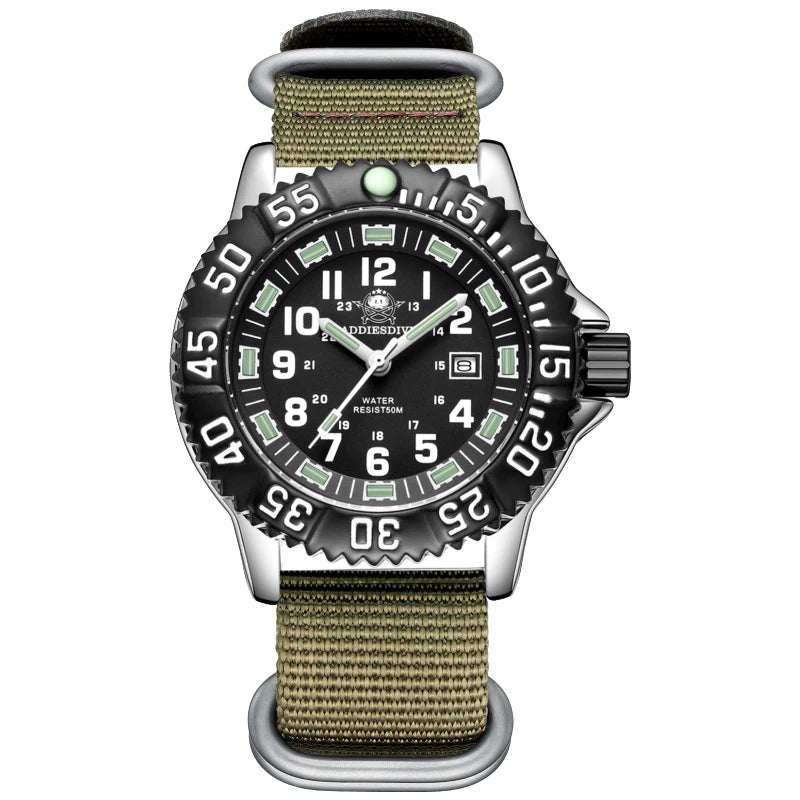ADDIESDIVE Fashion Men's Analog Watches 50m Waterproof Luminous Tube Nylon Sports Men Military Wristwatches Quartz Watch For Men