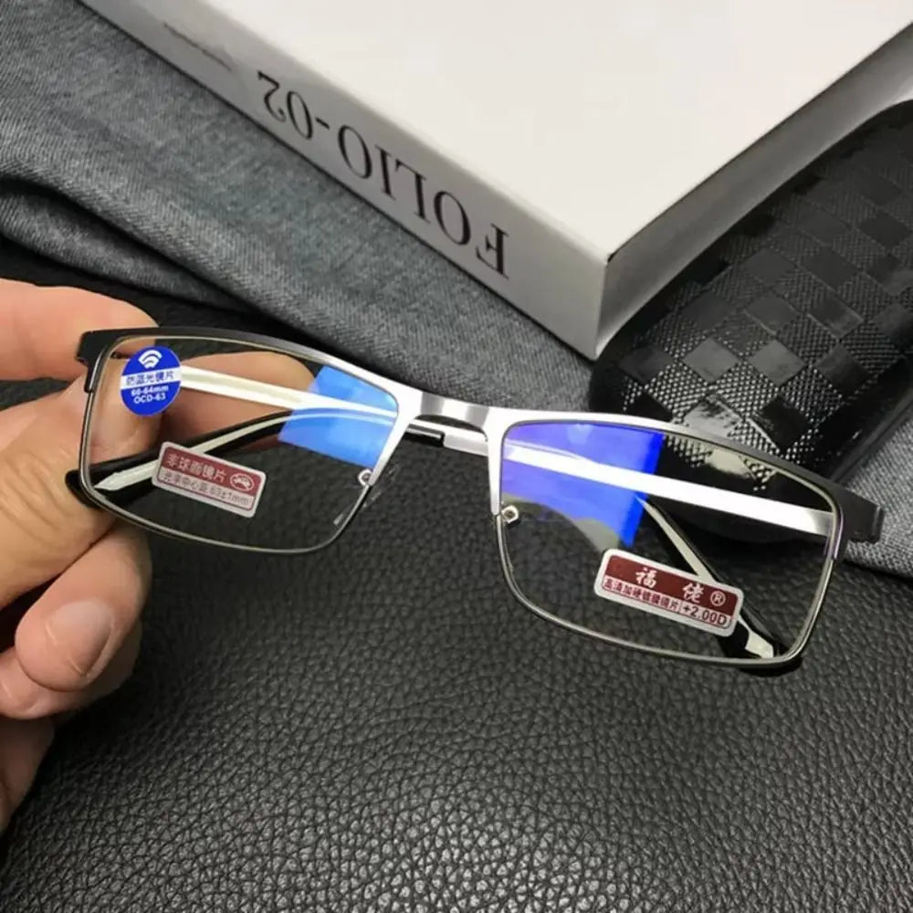 Stainless Steel Men Business Reading Glasses for Reader Mens Blue Light Blocking Presbyopia Optical Eyeglasses +1.0 1.5 2.0 2.50