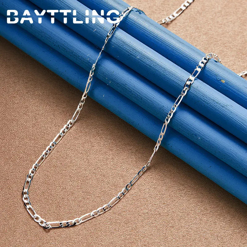 925 Sterling Silver 4MM 16-30 Inches Man Figaro Chain Bracelet Necklace For Woman Fashion Couple Christmas Gift Jewelry Set 2pcs