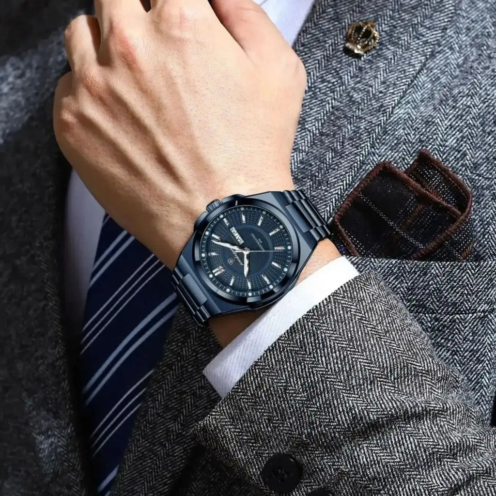 POEDAGAR Top Business Men Wristwatch Stainless Steel Waterproof Luminous Casual Man Watch Date Week Stylish Men's Quartz Watches