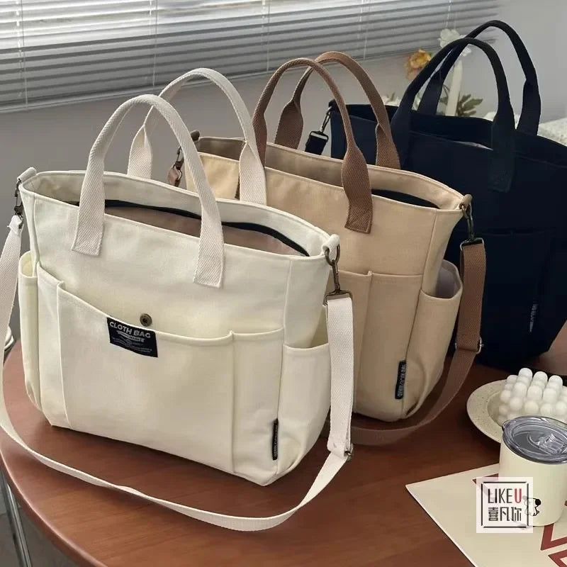 Canvas Ladies Bag Simple Student Large Capacity Horizontal Commuter Shoulder Slanting Portable Handbag