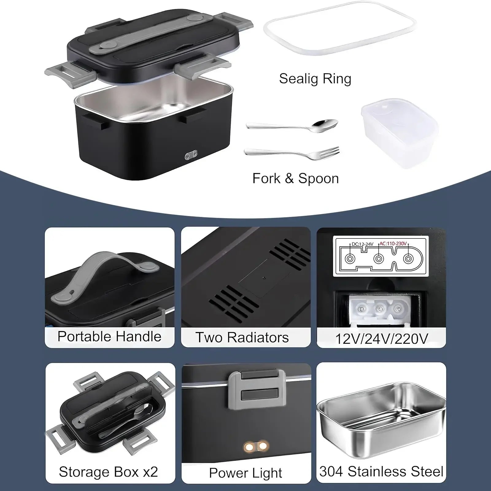 HOMEFISH 1.8L Electric Lunch Box 75W Speed Heating Car Or AC Heating Travel Office Home Use Gift Knife And Insulated Handbag