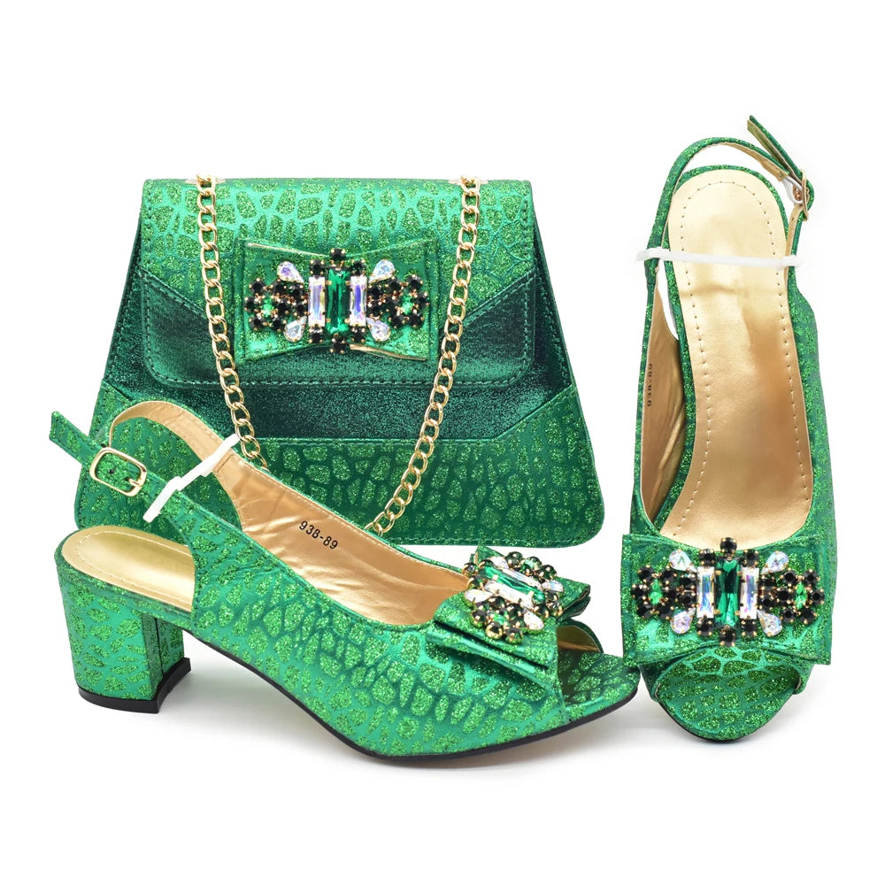 Classics Style New Arrivals Italian Women Shoes Matching Bag Set in Gold Color Comfortable Heels Pumps for Wedding Women Heels