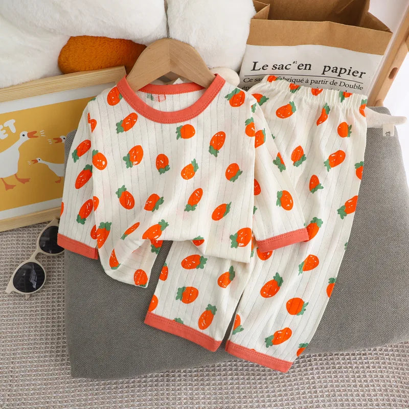 Cute Bear Print Baby Clothing Set Children Long Sleeve+ Pants Two Pieces Suit Kids Cotton Pullover Top Tee Girl Boy Casual