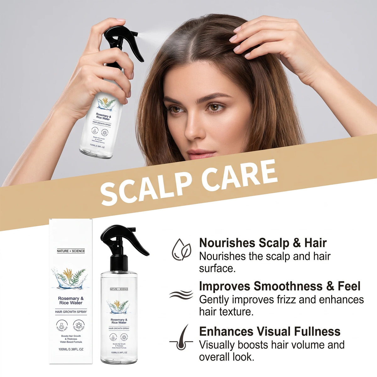 Rosemary & Rice Water Hair Spray Nourishing Hair Roots Repair Dry Hair Improving Smoothness Fragrance Soothing Hair Care Spray