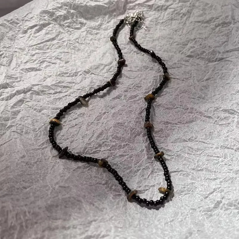 Boho Natural Tiger Eye Stone Beaded Necklace Set Multi Color Glass Butterfly Heart Leaf Star Charms Mixed Chain Necklaces for Wo