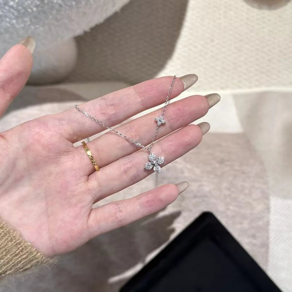 925 Sterling Silver Dainty Lucky CZ Leaf Necklace For Women Exquisite Flowers Elegant Pendant Necklace Mother's Day Jewelry Gift