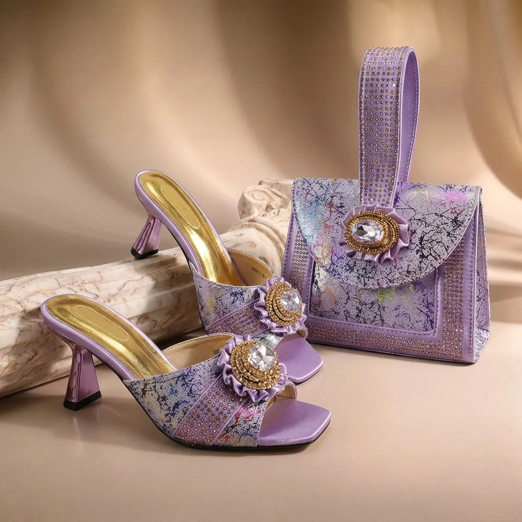 European and American High-End Women's Shoes with Bag  Wide open-toe shoe Nigerian Wedding Shoes and Bag