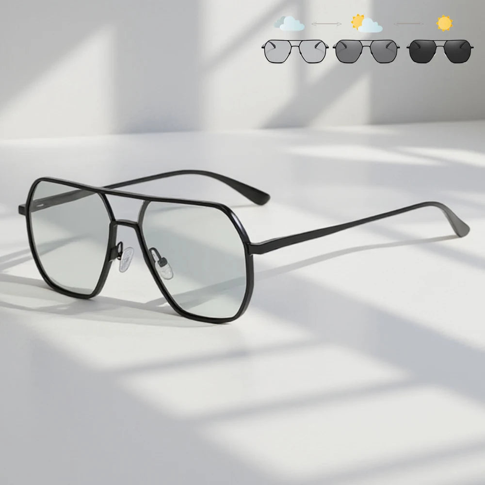 Luxury Metal Photochromic Sunglasses Men Women Fashion Polarized Sun Glasses Stylish Chameleon Anti-glare Driving Shades UV400