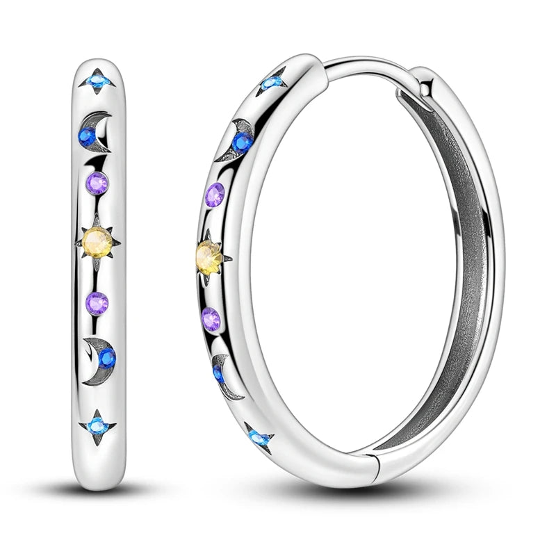 New 925 Sterling Silver Star And Moon  Women Earrings Brilliant Wedding Engagement Star Earrings Jewelry Gift