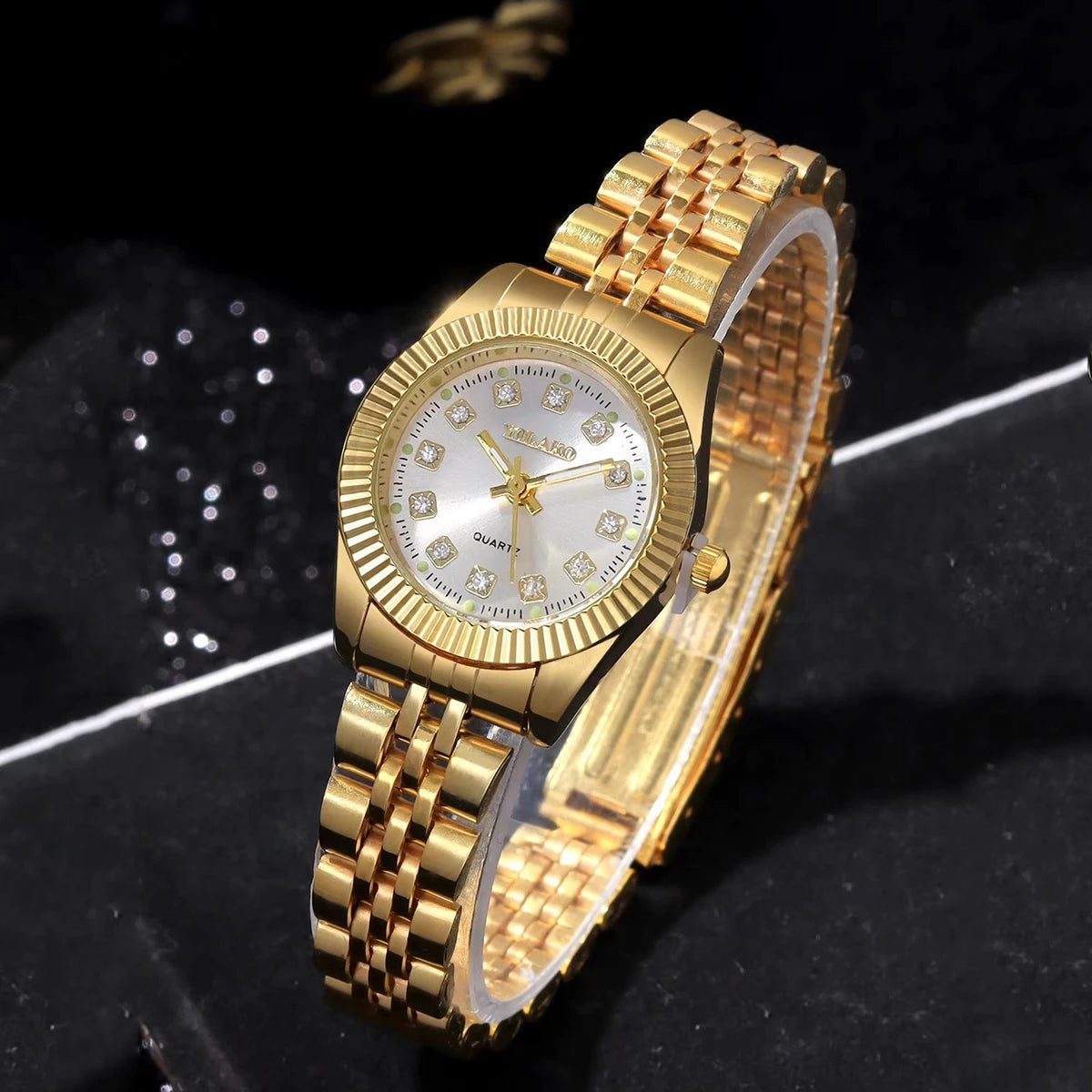 Luxury Rhinestone Women Watches Stainless Steel Band Quartz Wristwatch Clock Gift Relogio Feminino（Without Box）