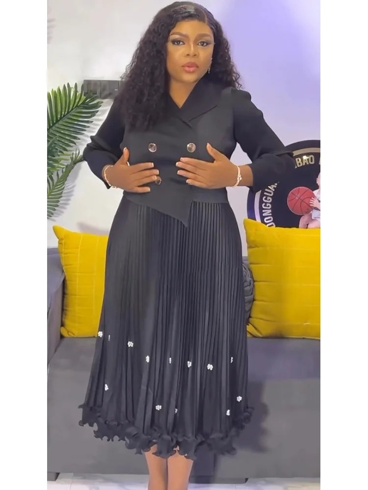 EGRM Miyake Pleated Long Dress Autumn Hot Sale Women's Double Breasted Waist Cinching Slimming High-end Stylish Versatile Skirt