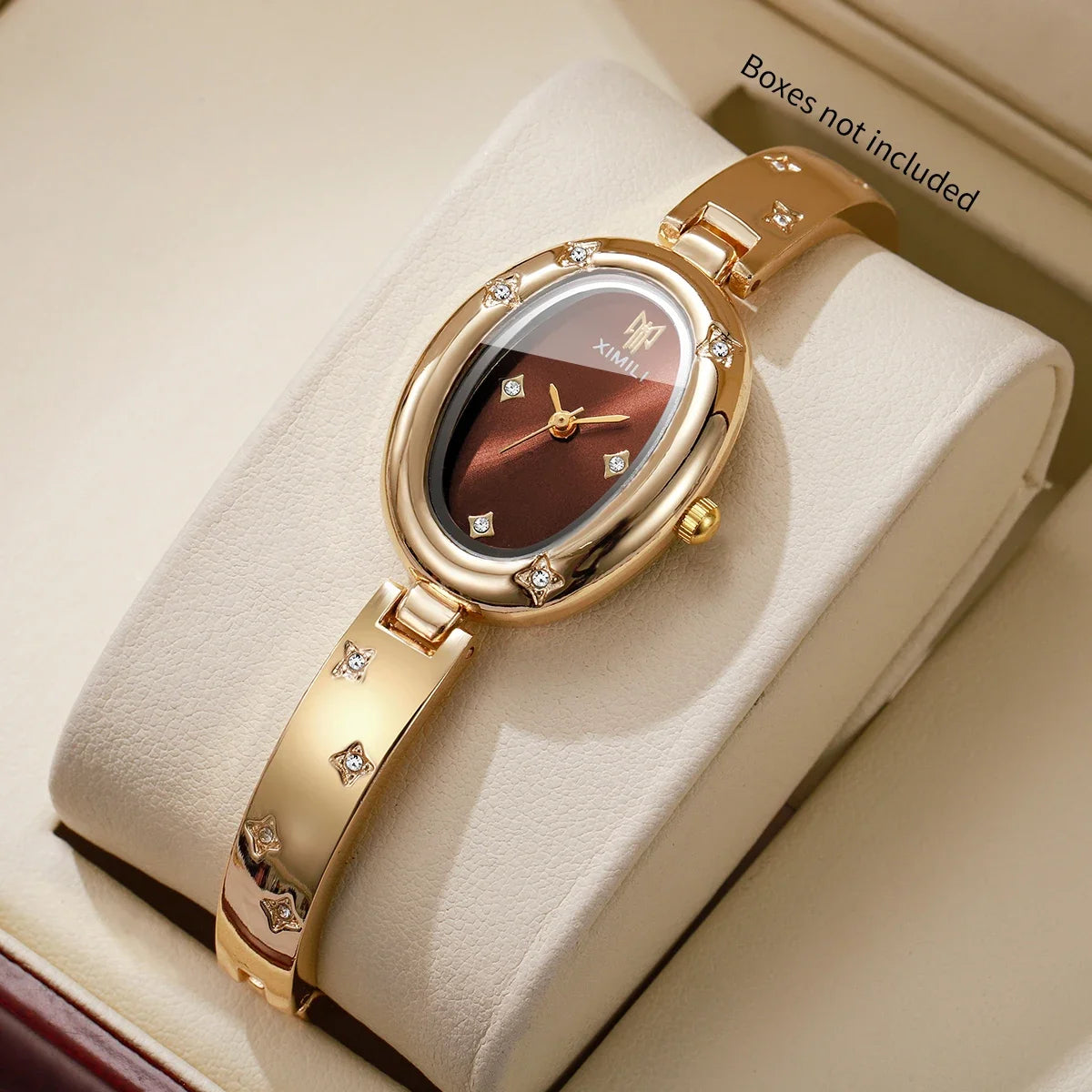 XIMILI Ladies Wristwatch Gold Bangle Band Oval Dial Star Rhinestone Quartz Women Dress Watch