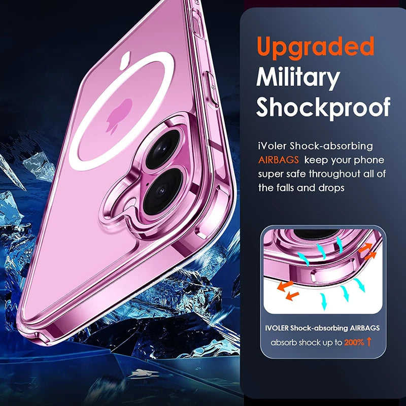 Luxury Magnetic Wireless Charge For Magsafe Case for iPhone 18 17 16 15 14 13 12 Pro Max Plus Mini Back Cover Transparent Case