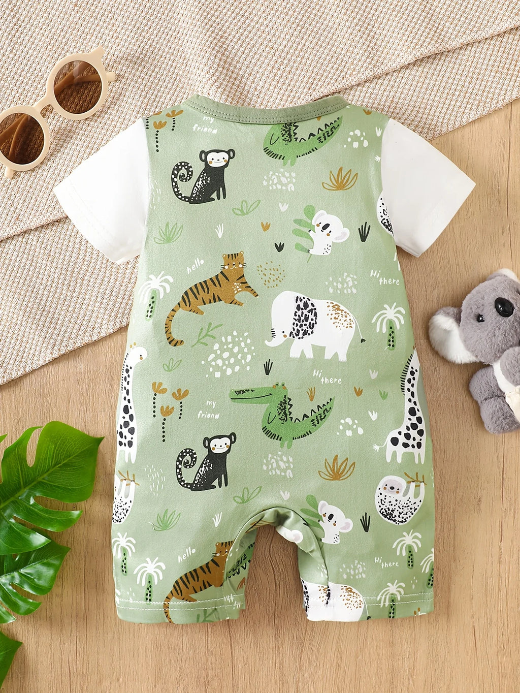 IURNXB Infant Koala Animal Print Romper for Boy Girl Newborn Baby Faux Two-Piece Bodysuit Short Sleeves Casual Play Wear 1-18M