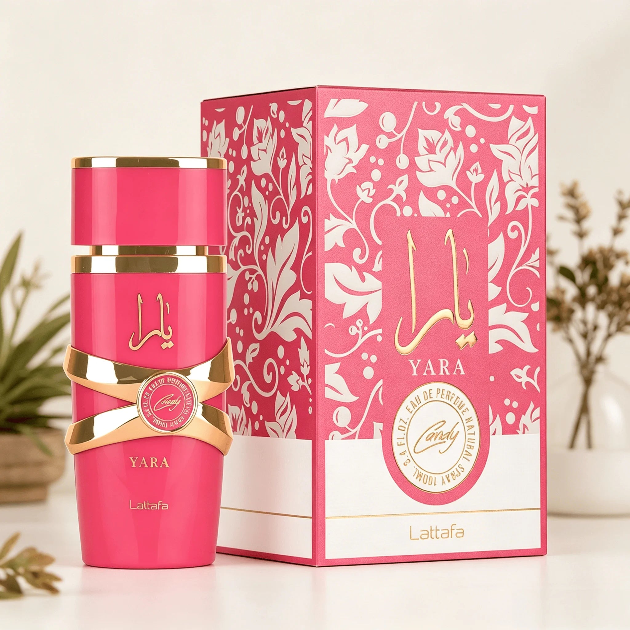 YARA LATTAFA Yara Candy Eau De Parfum 100ML With Original Gift Box Long Lasting Sweet Candy Floral Vanilla Fragrance Women Perfume Glossy Hot Pink Gold Luxury Bottle Romantic Scent Dating Wedding Gift for Ladies