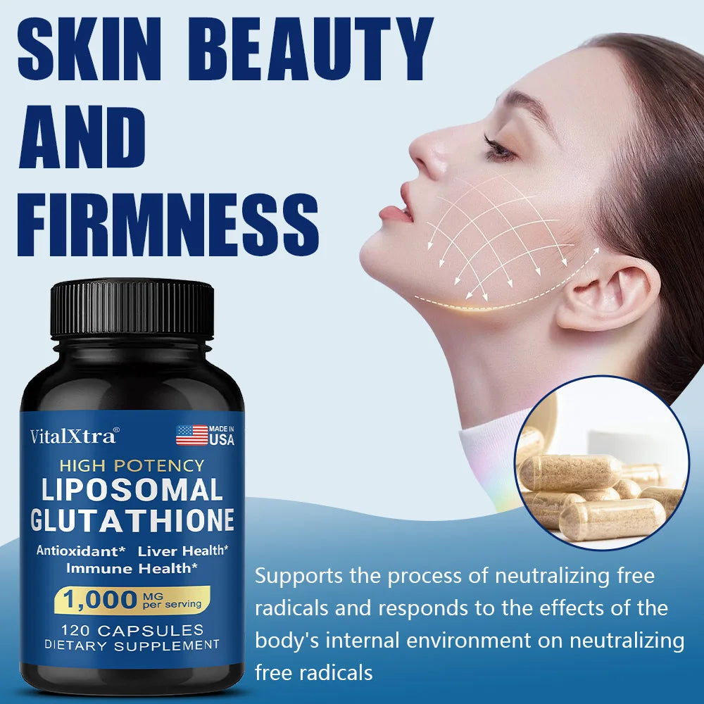 Liposomal Glutathione 1000mg - Vitamin C, Antioxidant, Supports Liver, Immune, Brain & Skin Health, Enhanced Absorption