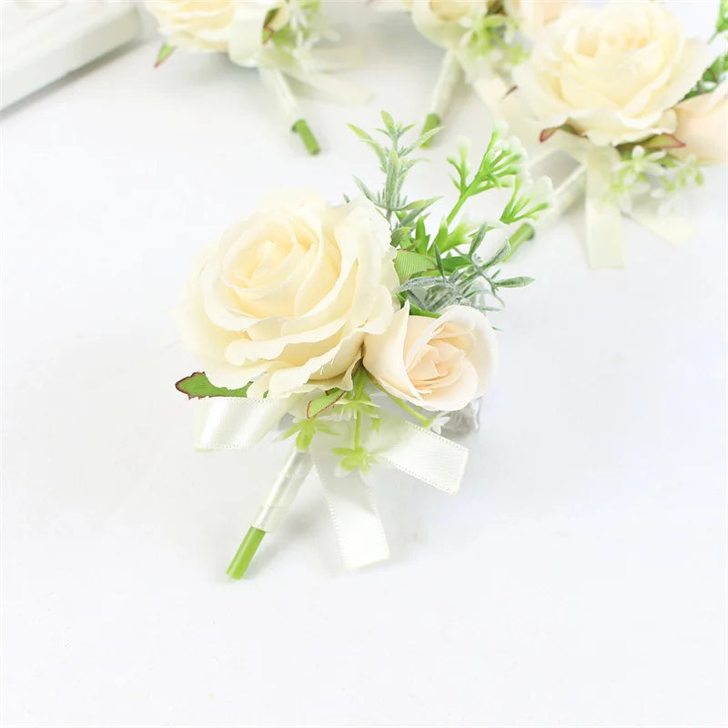 Corsage Men Wedding Rustic Boutonniere White Bridal Wrist Corsage Bridesmaid Groomsmen Party Meeting Personal Decorations